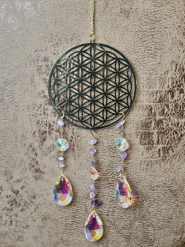 Suncatcher Flower of Life & Amethist